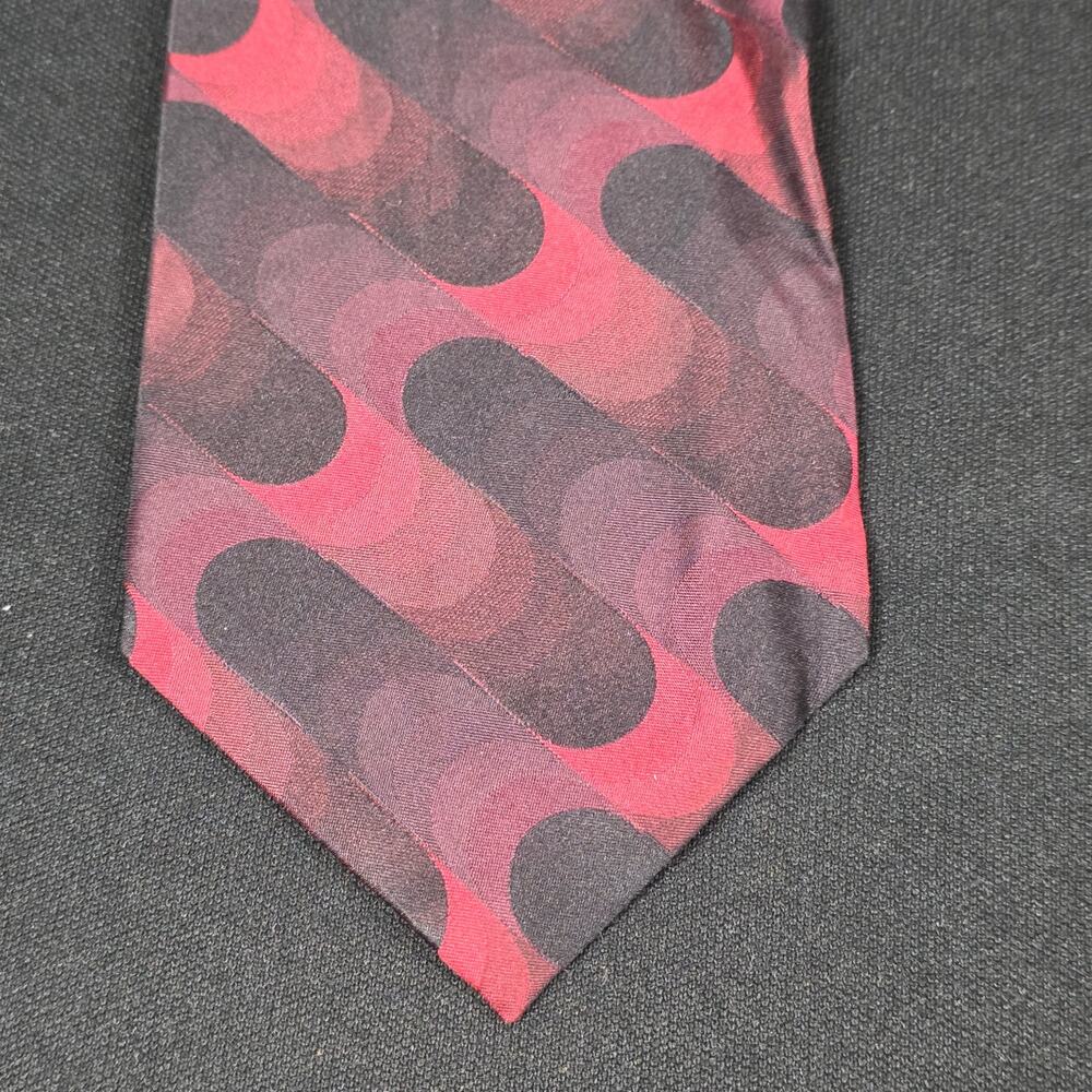Bergamo New York Men's Red Black Geometric Silk Handmade Tie